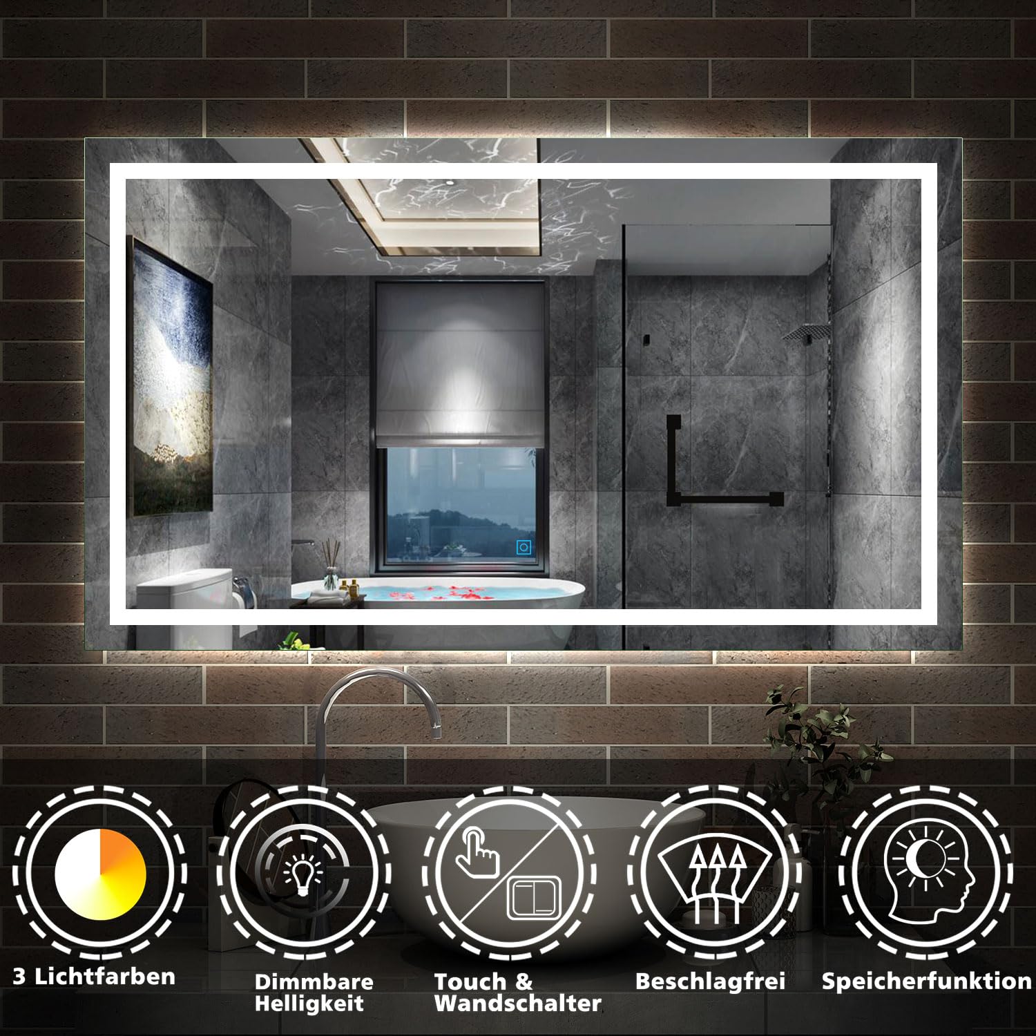 AICA Ensemble Meubles Salle de Bain 120cm avec Colonne et Miroir Lumineux 3 Couleurs et dimmable Chêne Wotan