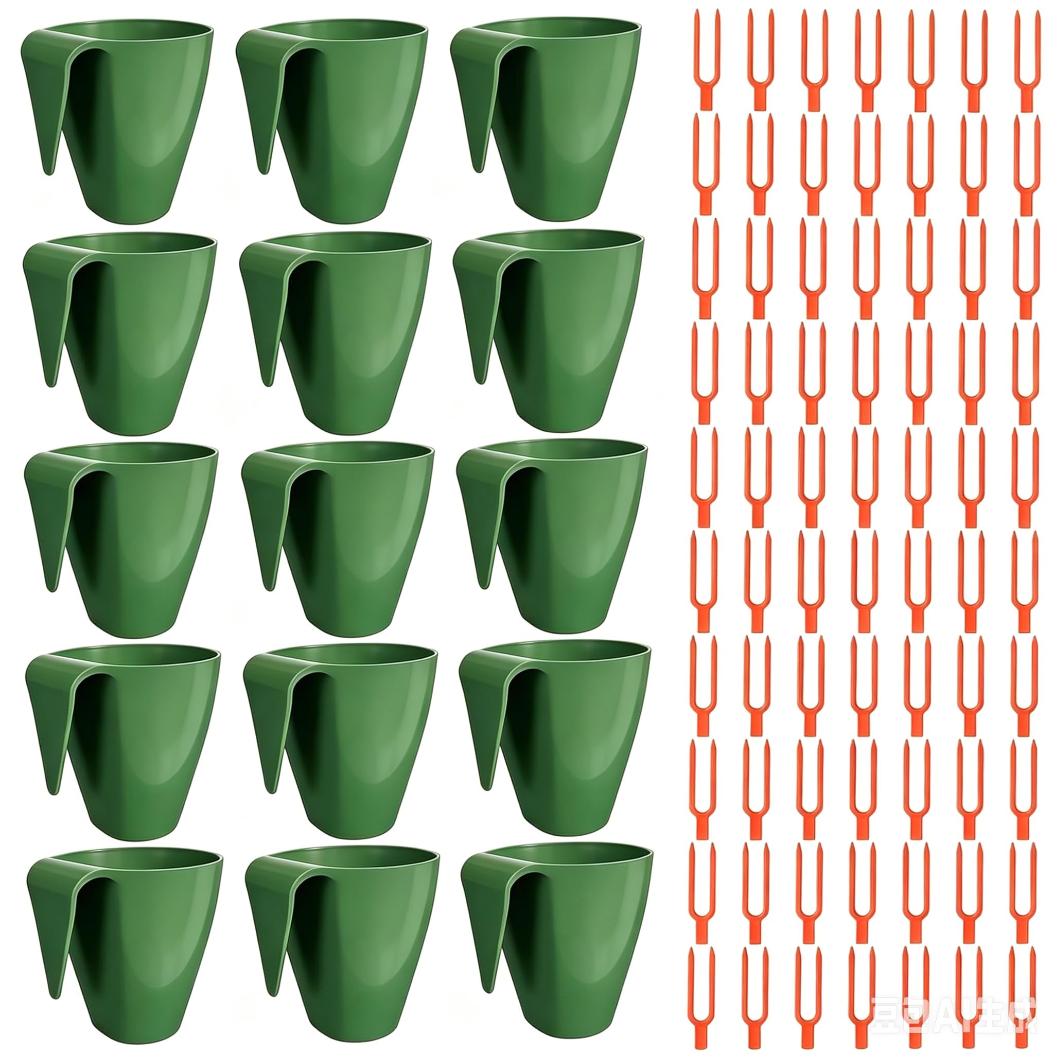 Propagation Cups, 20PCS Small Strawberry Propagation Cups with 50 Vine Press Forks, Hanging Transplant Grow Station for Rooting, Garden Greenhouse Balcony, Green (Small)