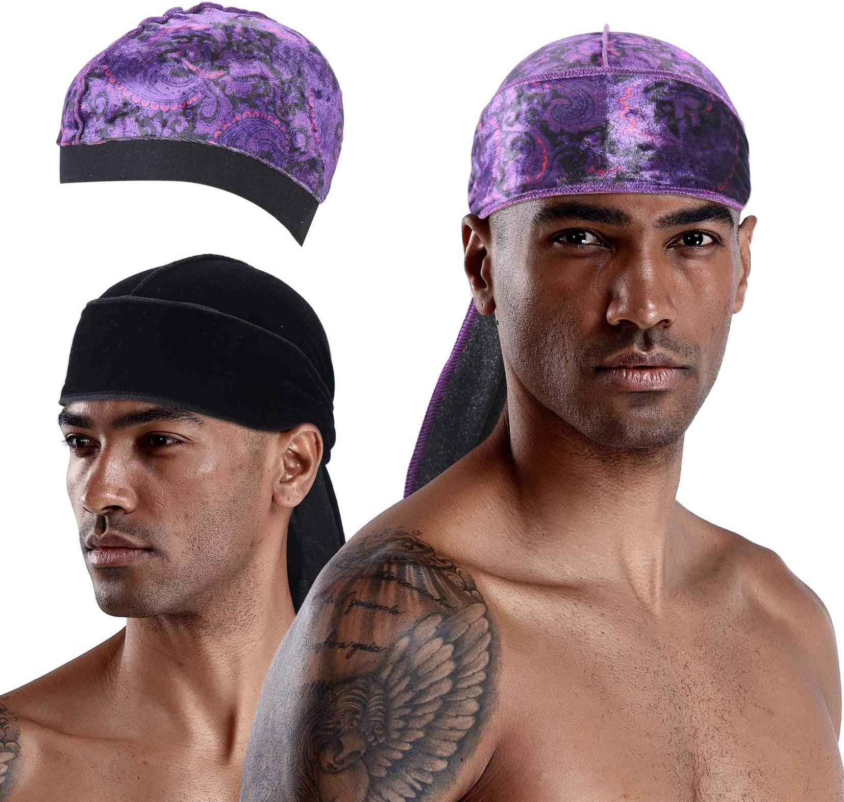 Men Black Red Durag Bandana