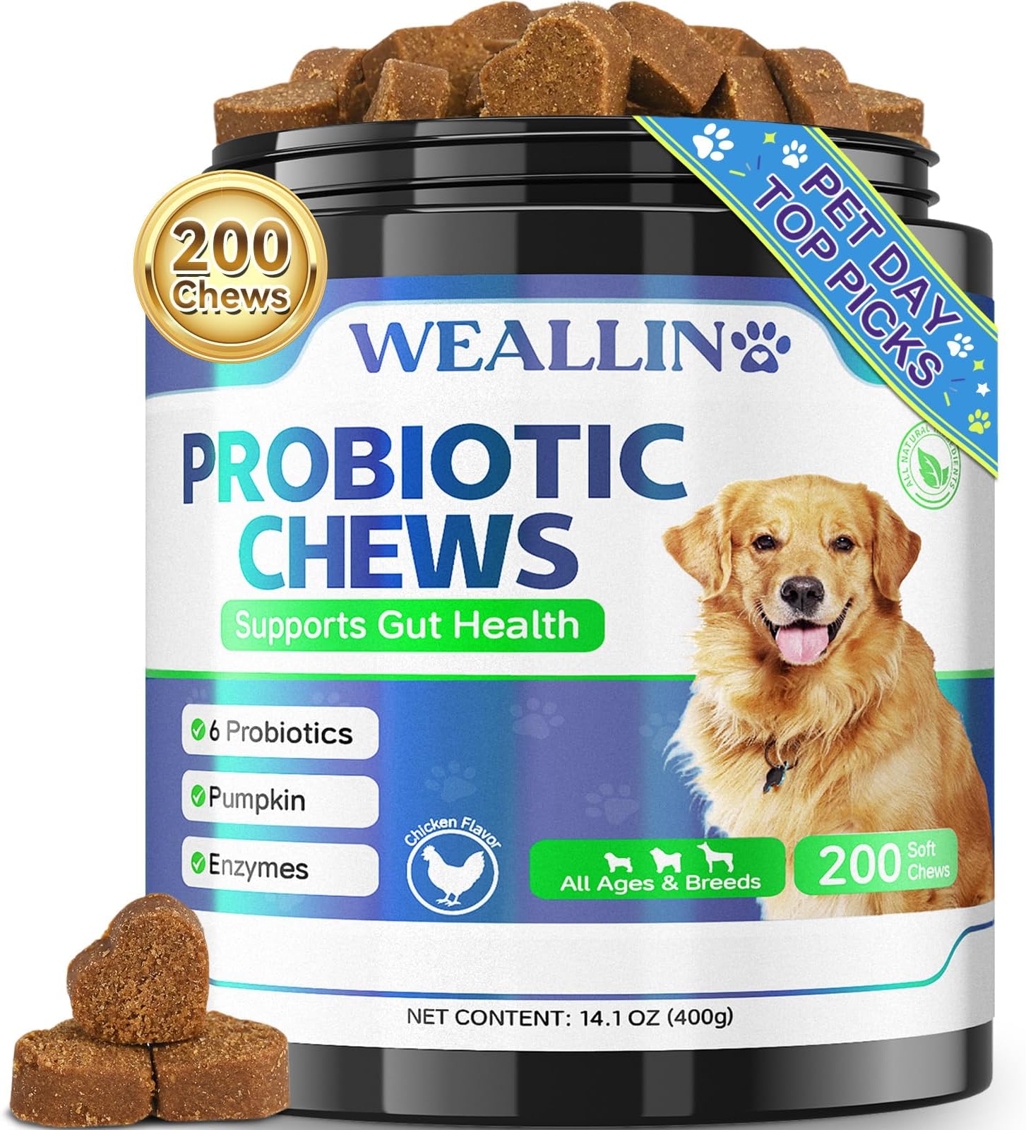 200 PCS Probiotics for Dogs - Dog Probiotic Chews for Gut Health, Digestive Support & Itchy Skin Relief Pet Diarrhea Gas Treatment - Probiotics, Digestive Enzymes, Prebiotics, Pumpkin