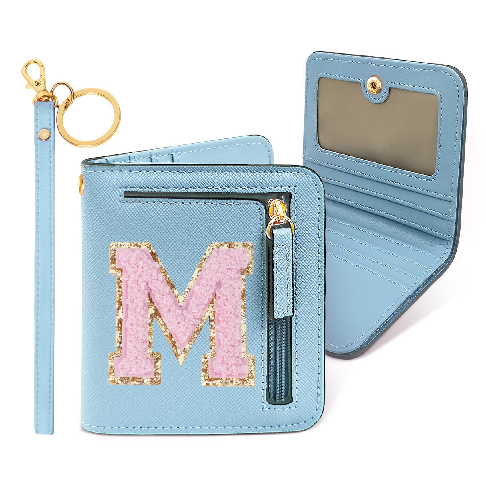 COSHAYSOO Personalized Easter Basket Stuffer Gifts Birthday Presents RFID Wallet Tween Girl Trendy Stuff Preteen Girls Gifts 8-10 10-12 Blue Small Mini Wallet Preppy Chenille Letter M