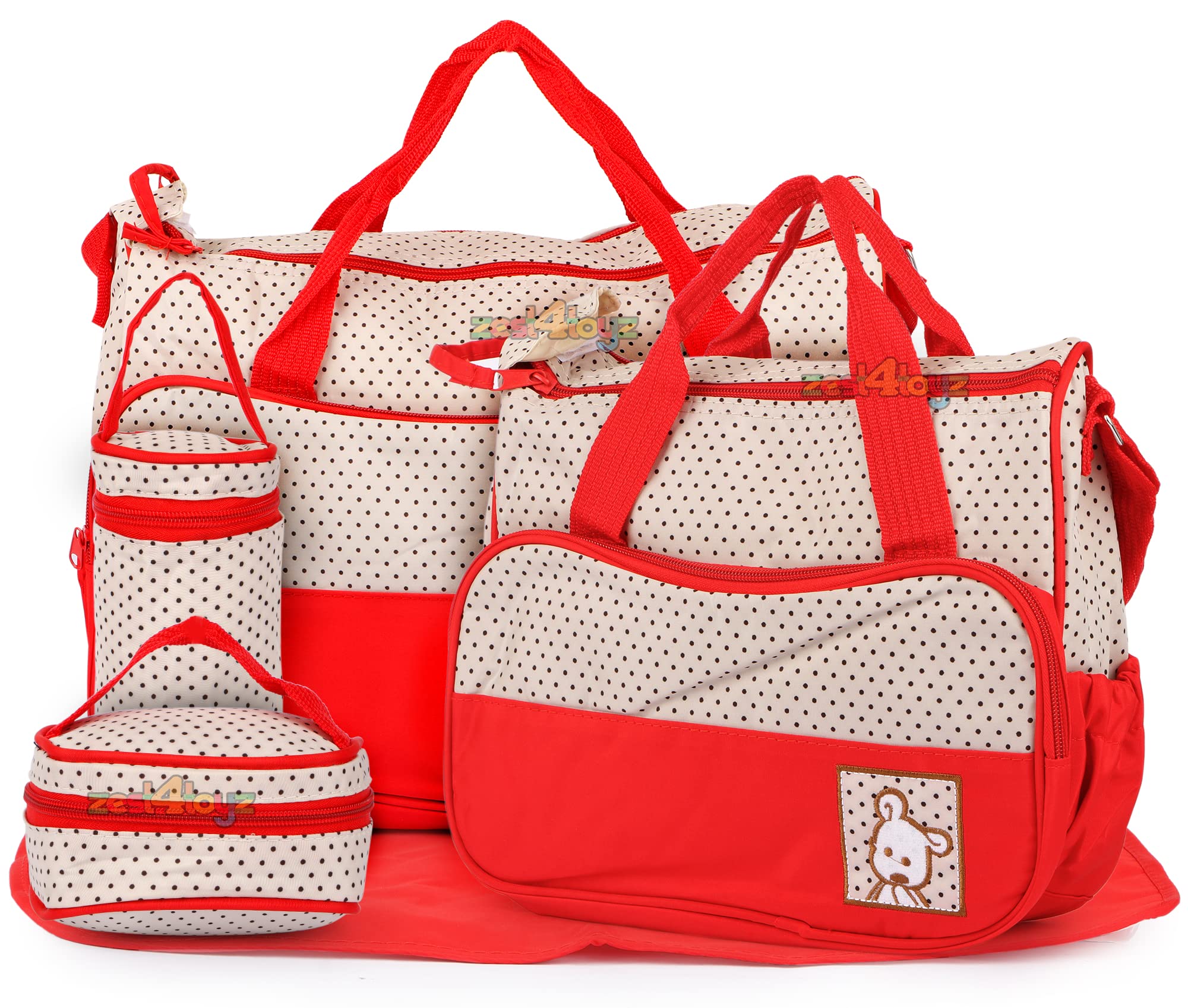 Zest 4 Toyz Baby DiaperBag, Nappy ChangingBag, Baby Diaper Bag,Mummy Bag/Bottle Cover/Lunch Box Cover/Waterproof Sheet - 5 PIECE Set (Red)-image-16