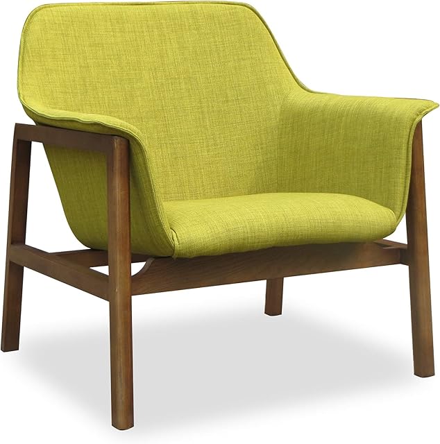 Manhattan Comfort Miller Mid Century Modern Linen Weave Living Room Accent Chair with Curve Arms, 31.5", Single, Green