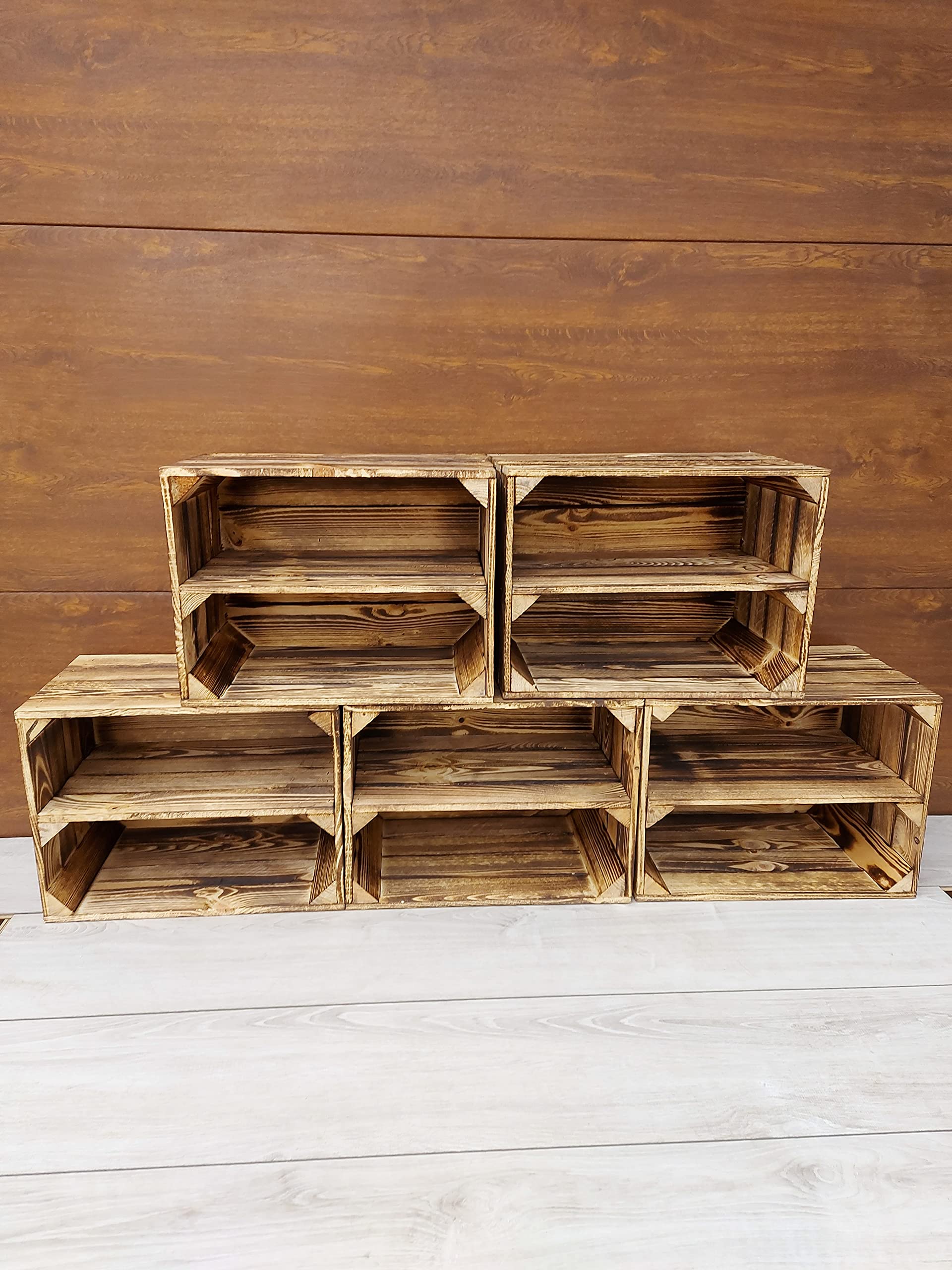 Cassette in Legno Naturale o Effetto Bruciato 40x30x25 cm – Lungo o Corto – Set Decorativo e Contenitore Robusto, Pronto all’Uso per Casa, Cucina, Arredo Rustico (Effetto Bruciato Lungo, 5)