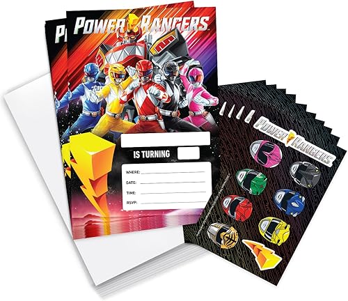 Desert Cactus Power Rangers - Paquete de invitaciones y calcomanías para recuerdos de fiesta, 10 unidades (versión A)
