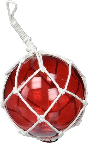 Handcrafted Nautical Decoración japonesa Flotador de pesca con bola de vidrio y red color café, 2 pulgadas