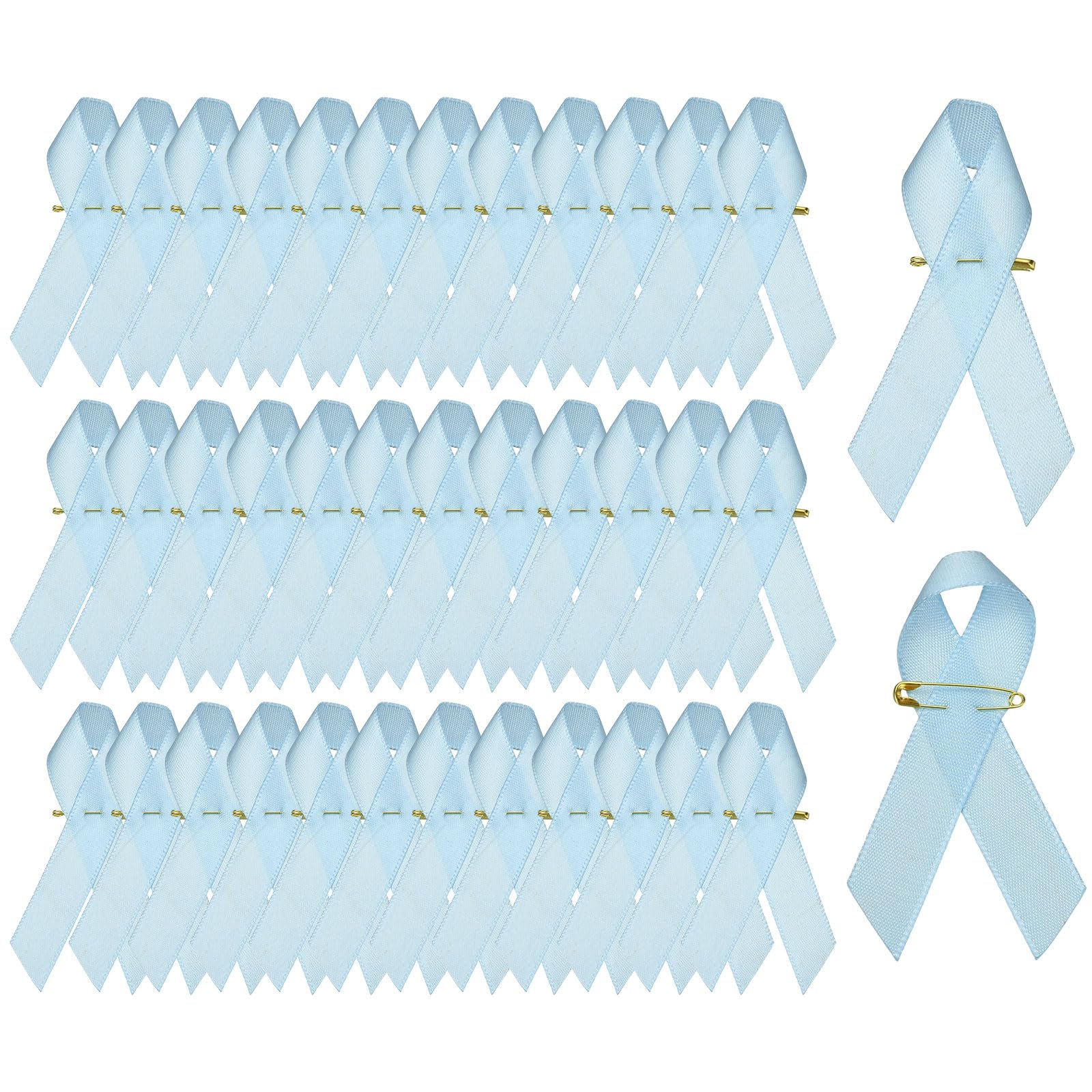 YELARXI Satin Awareness Ribbons, Satin Ribbon with Pins - Fitting for (Charity Public - Social Event - Party Event - Clothing Decoration) 100 Pcs & 3 Inch & Light Blue