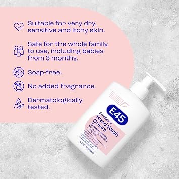 E45 Hand Wash Cream, for Dry, Itchy, Sensitive Skin, Fragrance-Free, No Soap Formula, Dermatologist Tested, for Healthier Skin, 8.5 fl oz (250ml)