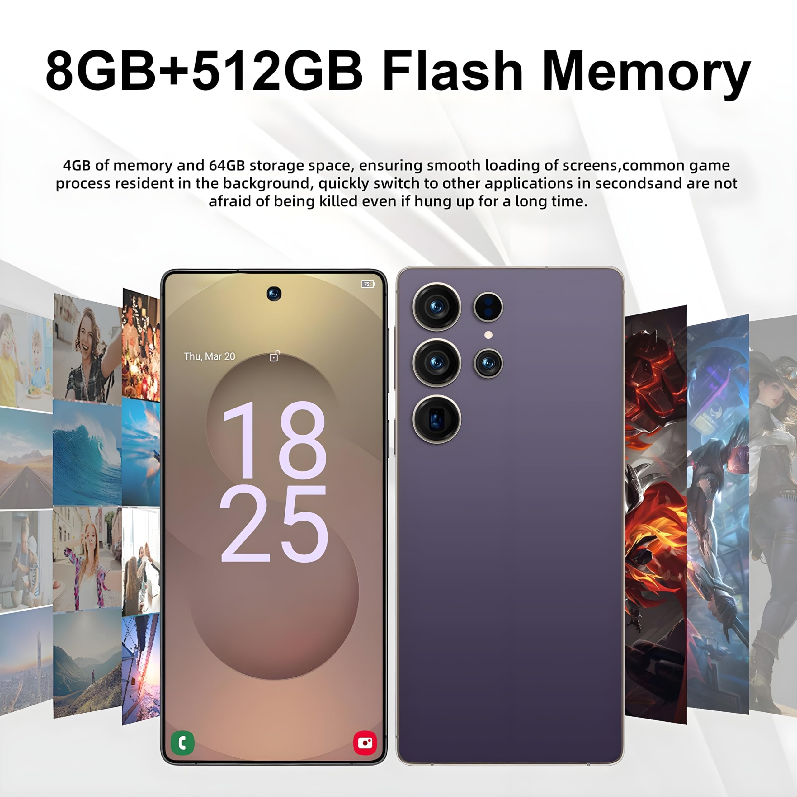 I25 Ultra 5G Unlocked Smartphone,6.8" HD Screen, 8GB+512GB,7000mAh Battery., 108MP+48MP Dual Camera, Android 14, Dual SIM/5G/Face ID/Fingerprint Lock/GPS (Grey)