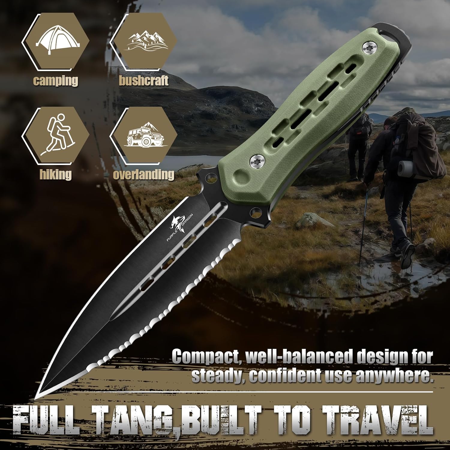 Purple Dragon Outdoor Knife - Japanese Tanto Knife with Kydex Sheaths