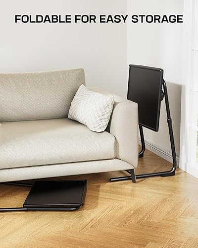 Miniatura 8 de LORYERGO - Paquete de 2 mesas de cena ajustables para ver TV con 6 alturas y 3 ángulos de inclinación, bandejas plegables para ver TV con portavasos