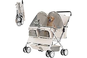 PawzRoad Double Cat Stroller for 2 Cats, Foldable Pet Stroller for 2 Dogs and Cats