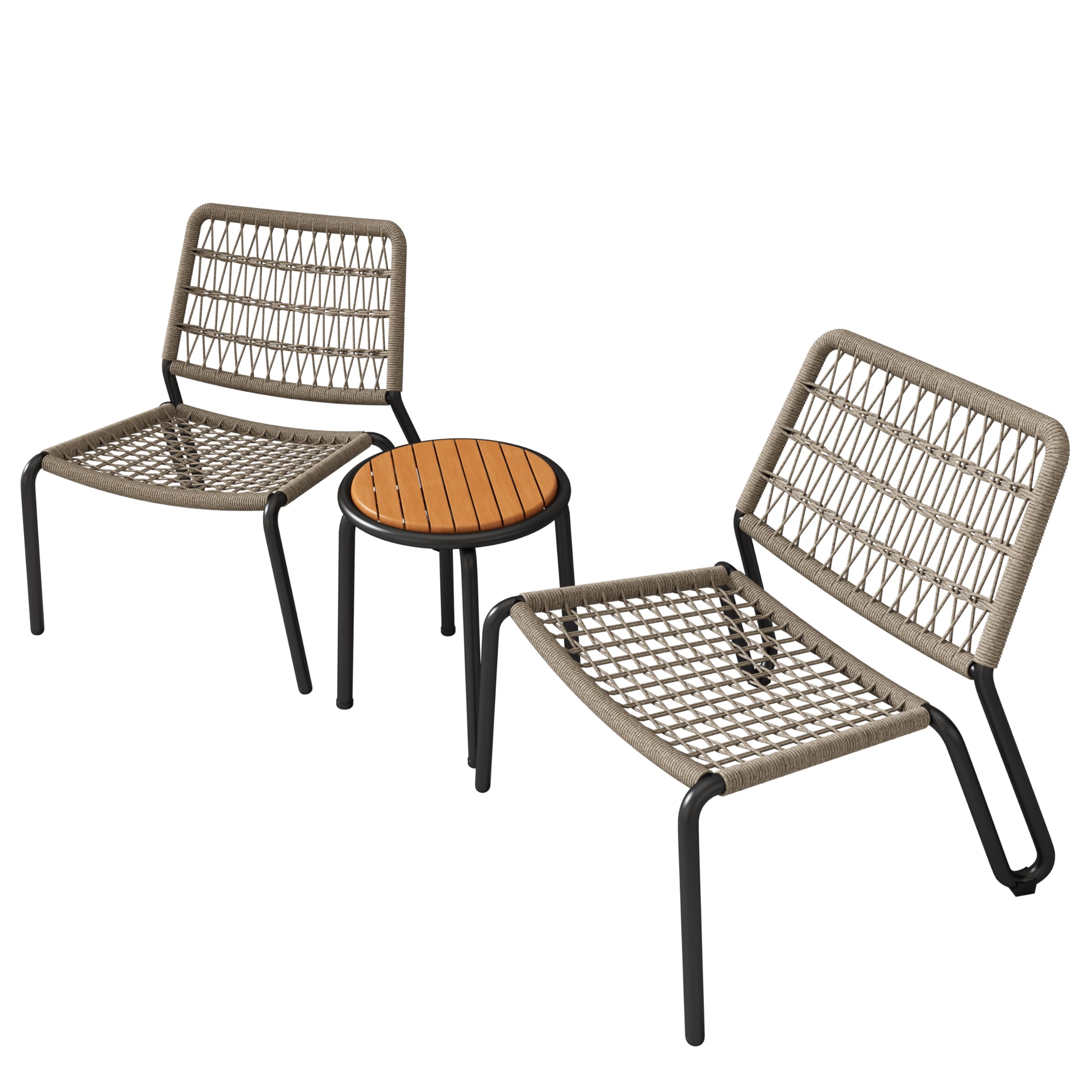 Salon de balcon en corde tressée à la main et bois massif de haute résistance beige