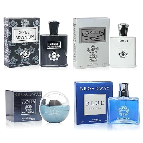META-BOSEM Juego de 4 fragancias de colonia para hombre (Greet+Greet Adventure+Broadway Aqua+Broadway Blue) Colección Fragancia, Eau de Parfum en