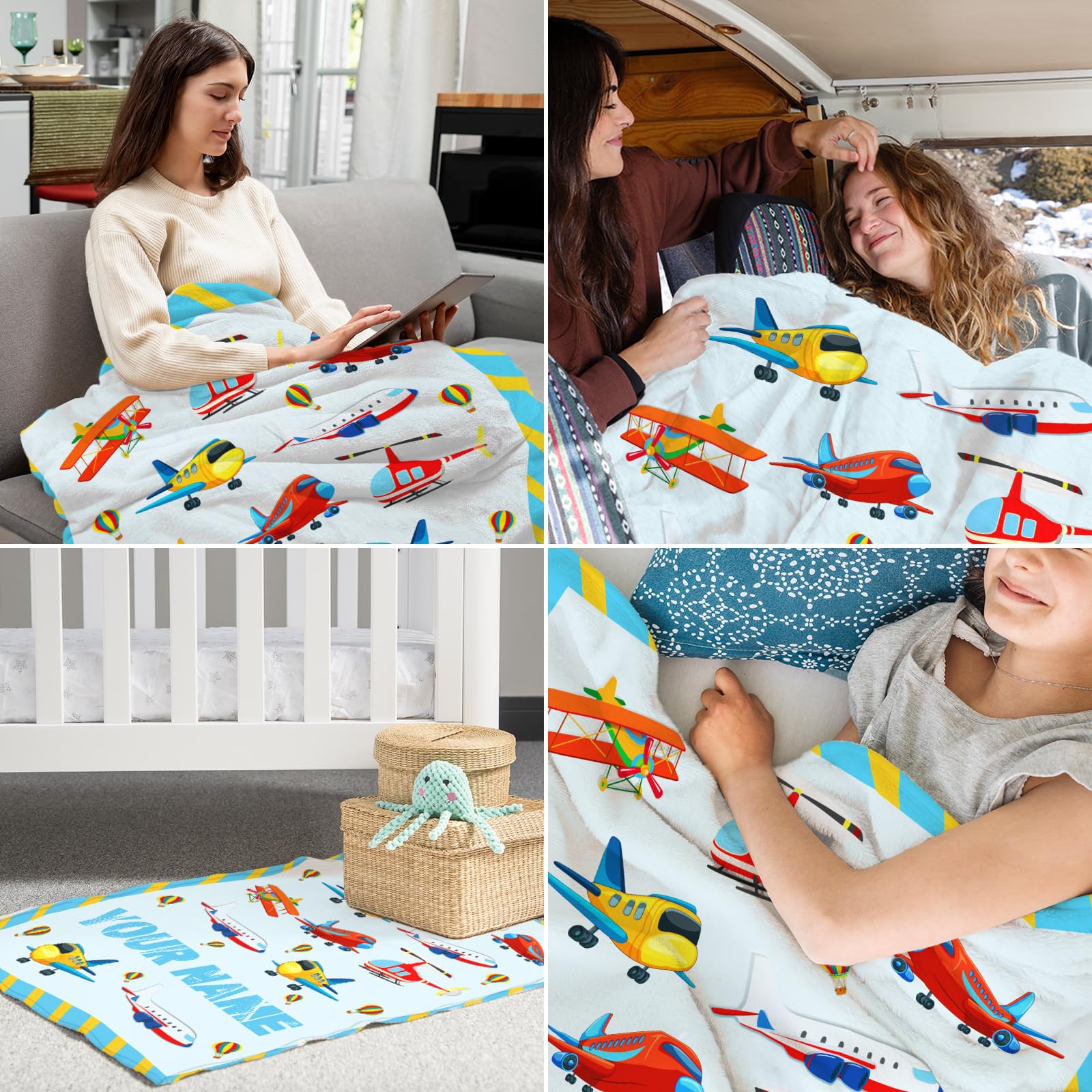Airplane Themed Throw Blanket - Aviation Blue Design, Lightweight Flannel, 60x50 Inches - Perfect For Kids, Pilots, Travel Lovers - View #6