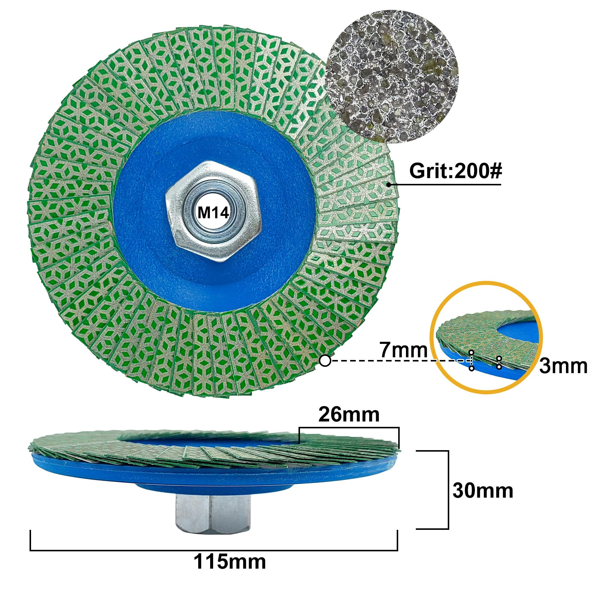 NBB - Ruota a lame diamantate, disco mola diamantata, lama di taglio, smerigliatura, levigatura, lucidatura per ceramica, gres, porcellana, pietra, granito, piastrelle, M14 flangia per smerigliatrice