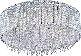 Polished Chrome Spiral 7-Bulb Flush Mount Indoor Ceiling Fixture - Crystal Shade Included