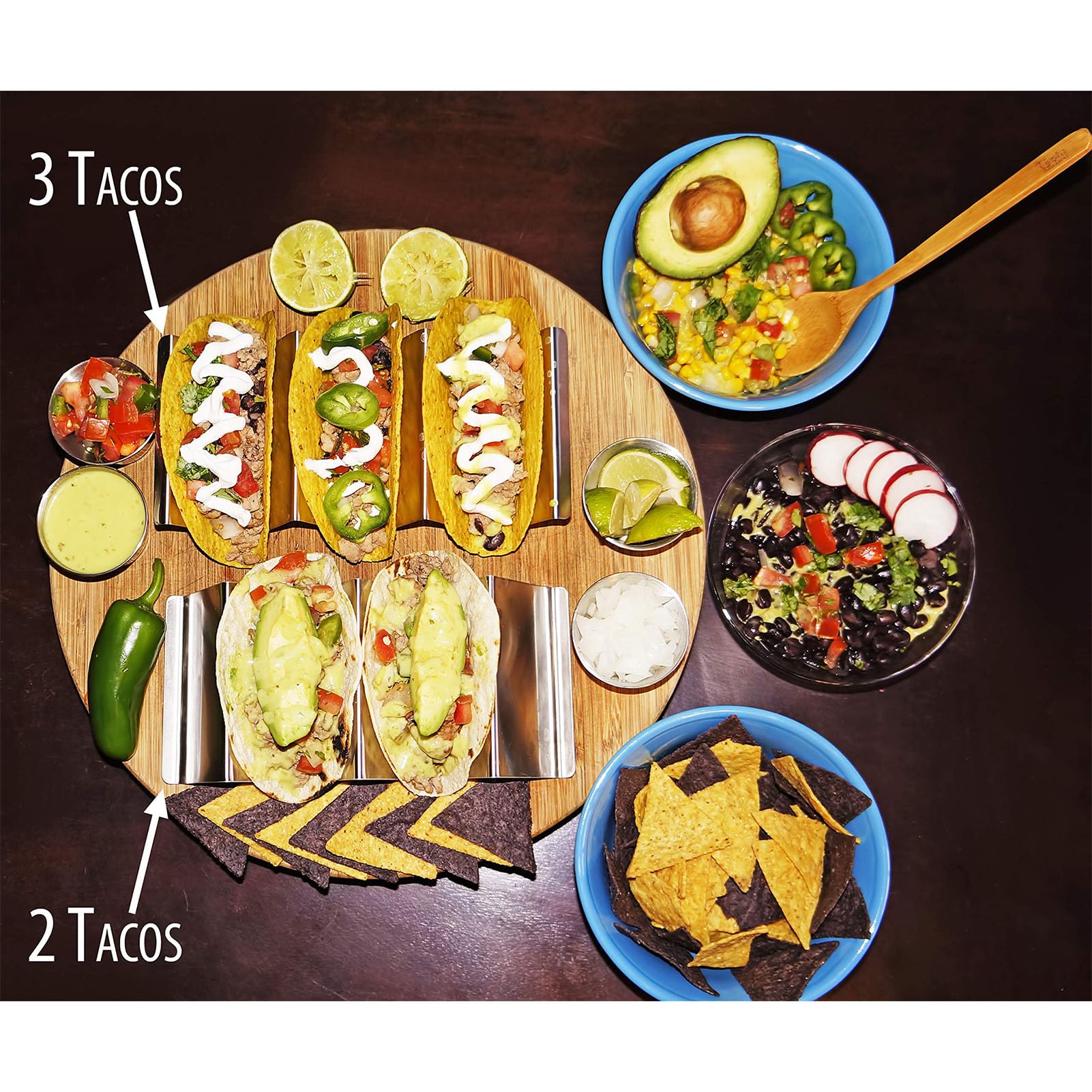 Stainless Steel Taco Holder, Metal Taco Stands Waves Shape Taco Shell Holder Taco Rack Tray with Handles for Creating Delicious Tacos, Oven Grill and Dishwasher (Large)