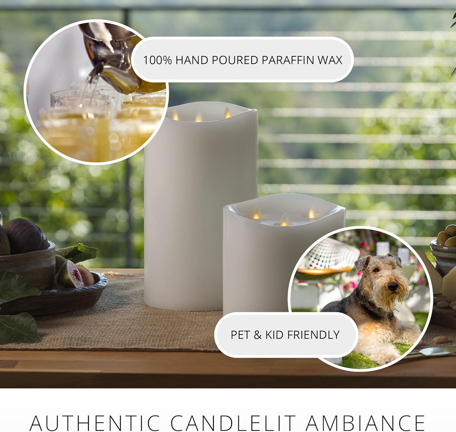 Luminara Tri-Flame Flameless LED Candle, White 5.8" x 9.7", Moving Flame Real Wax Home Decor Battery Operated Emergency Light, Religious Ceremony Safe