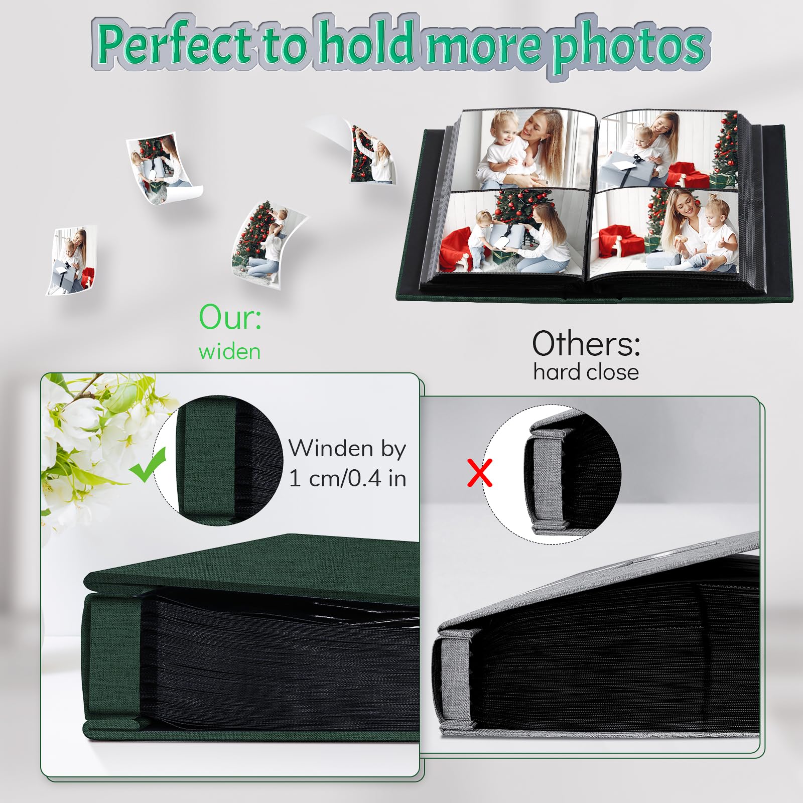 Popotop Album fotograficzny 10 x 15 cm, 200 kieszeni z etykietami, czarne pionowe i poziome kieszenie, książka z obrazkami, na ślub, podróż, urodziny, do szkoły