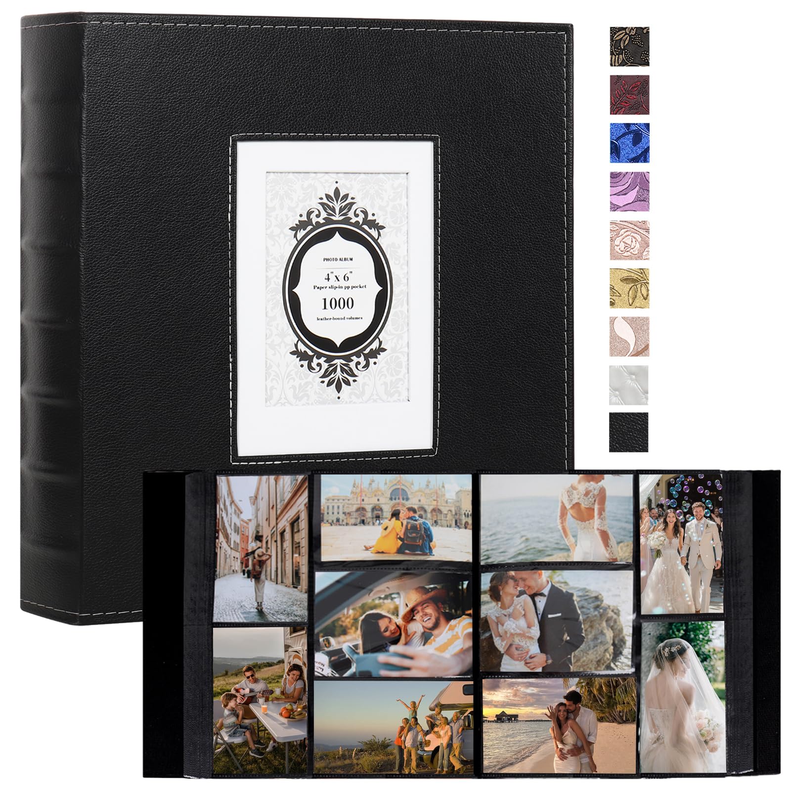 RECUTMS Photo Album 4x6 Pictures 1000 Photos Leather Large Baby Album Black