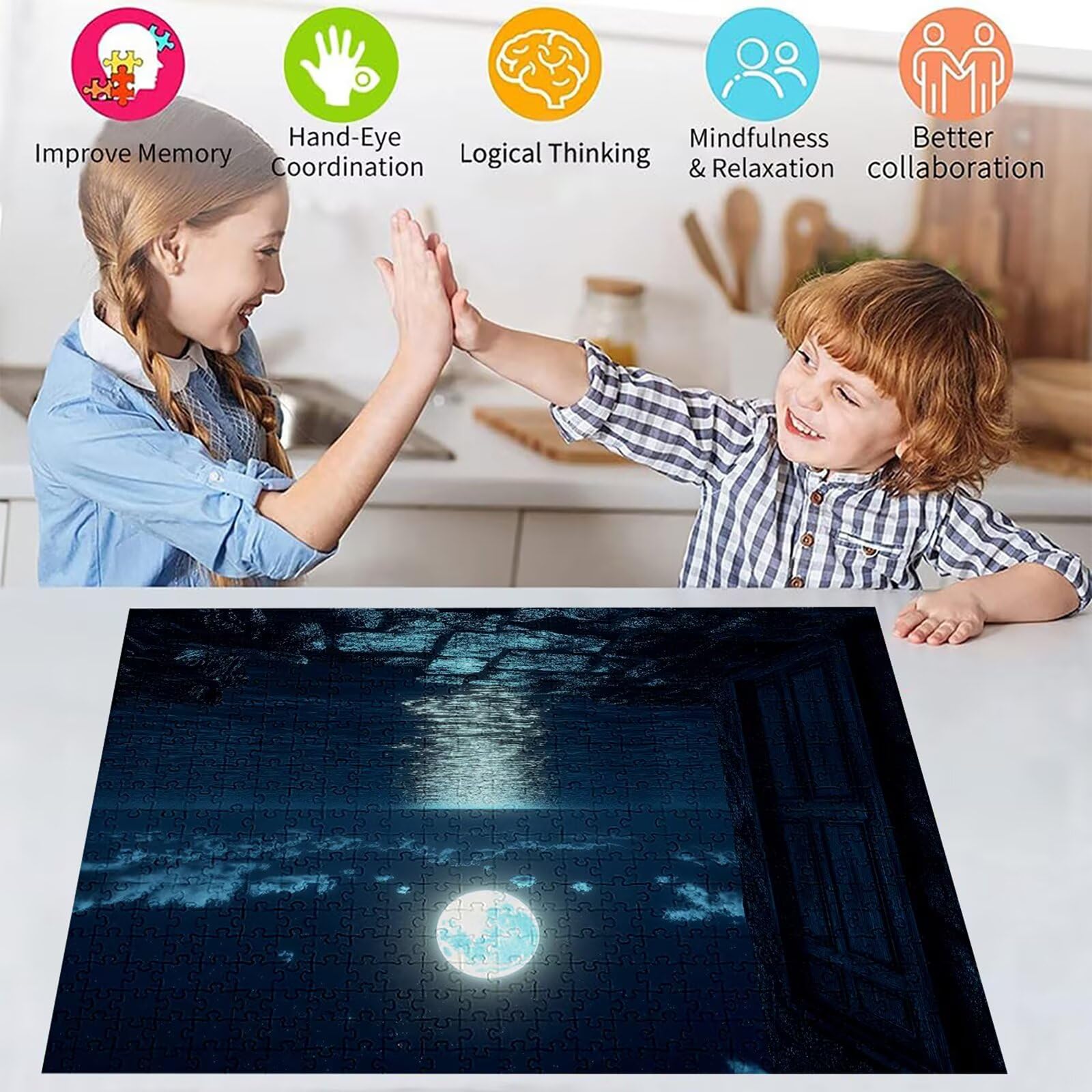 Puzzle 5000 elementów księżyc puzzle dla dorosłych plaża 156 x 105 cm unikalne rzemiosło klasyczne 3D drewniana układanka do rodzinnych gier aktywnych, układanka do samodzielnego wykonania nawet do