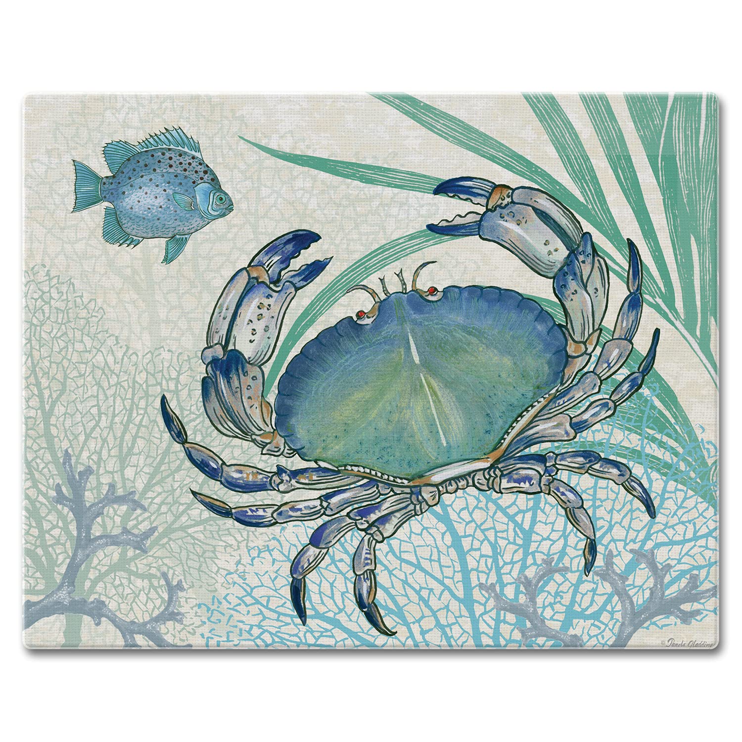 Oceana Crab 3mm Tempered Glass Cutting Board 15” x 12” Serving Board Charcuterie Board