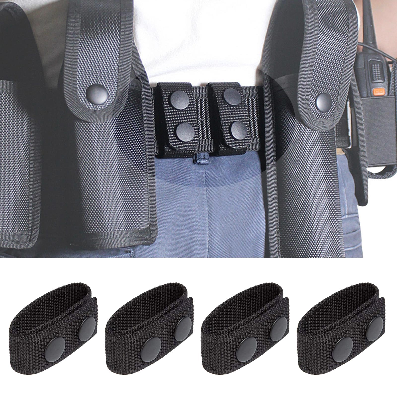 4Pcs Belt Holder With Double Snaps Buttons For Duty Belt Outdoor Sports Backpack Strap Nylon Belt Keeper Double Snaps Belt Keeper For Duty Belt 2 Inch Belt Keeper 1.5 Inch Belt Keeper Key Holder Belt