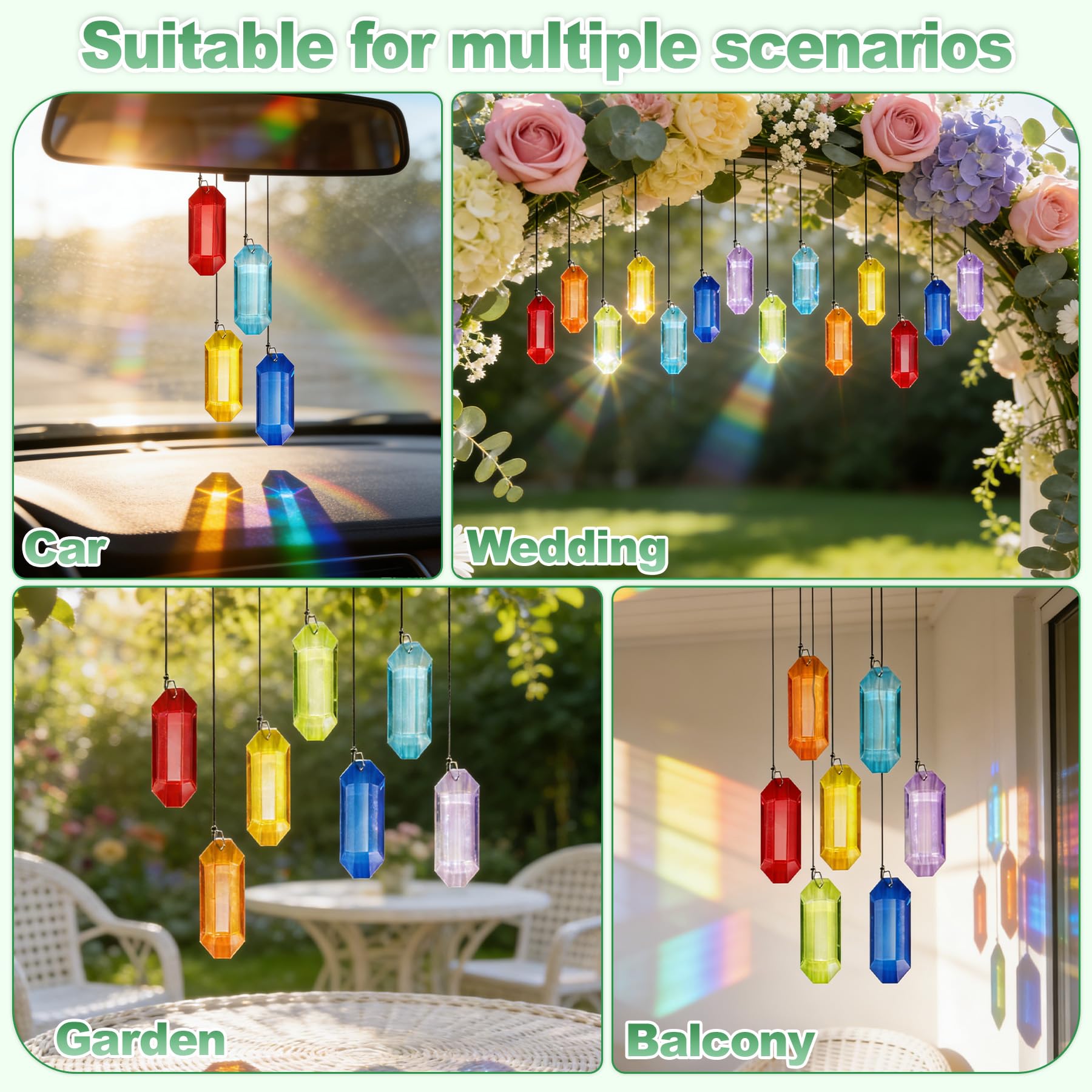 VEEKAY Acchiappasole Cristallo,7 Pezzi di Cristallo a Prisma,Pendenti Prismi Cristallo,Pendenti Suncatcher Decorazione,per Decorazioni Casa Giardino Finestra Outdoor