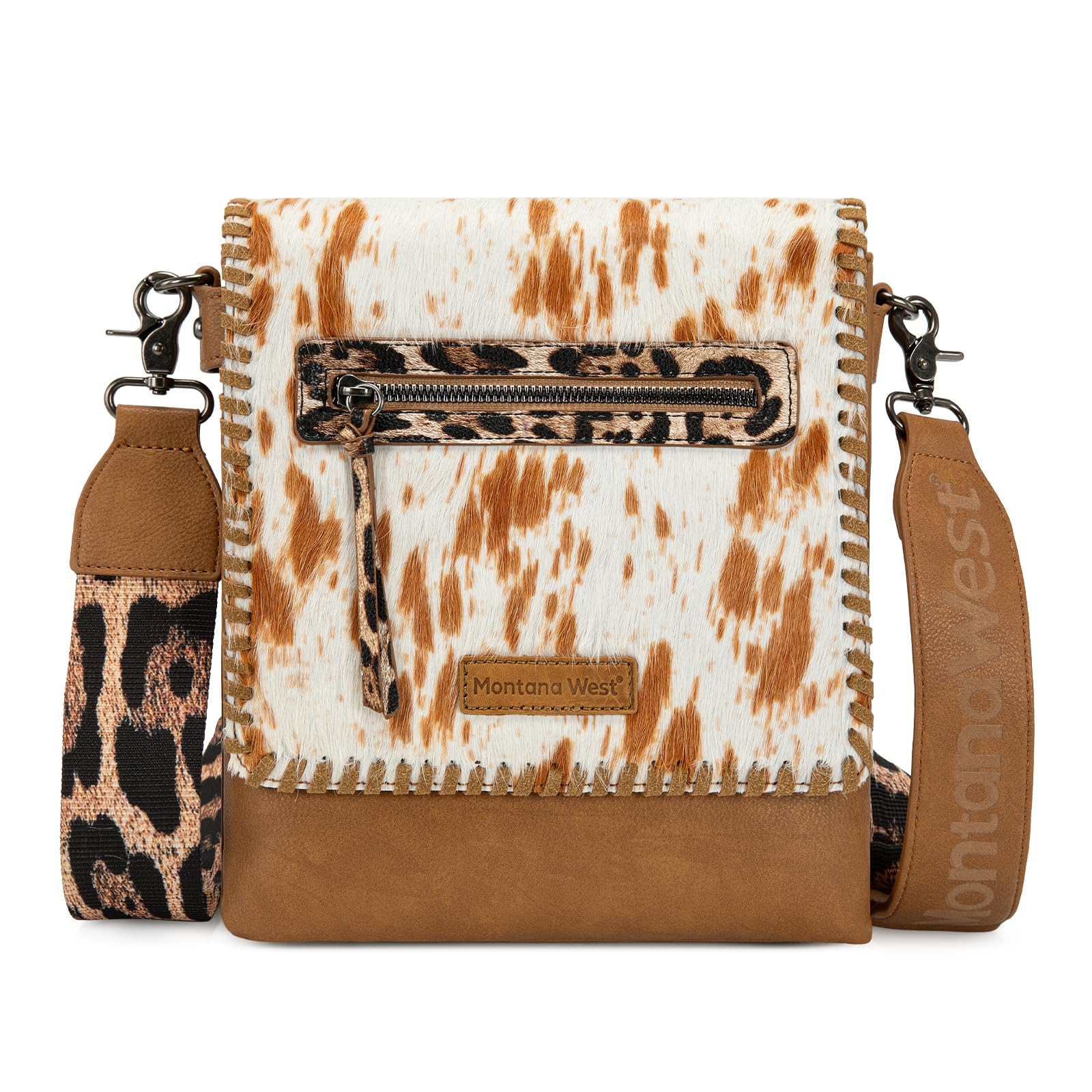 Montana West Crossbody Bags for Women with Dual Compartments Western Cross Body Purse with Leopard Print Guitar Strap