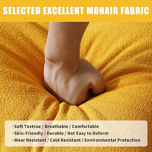 Miniatura 3 de JACH Taburete pequeño otomano, sofá de terciopelo de peluche mohair perezoso, reposapiés, asiento extra, cojín cuadrado de suelo para sala de estar,