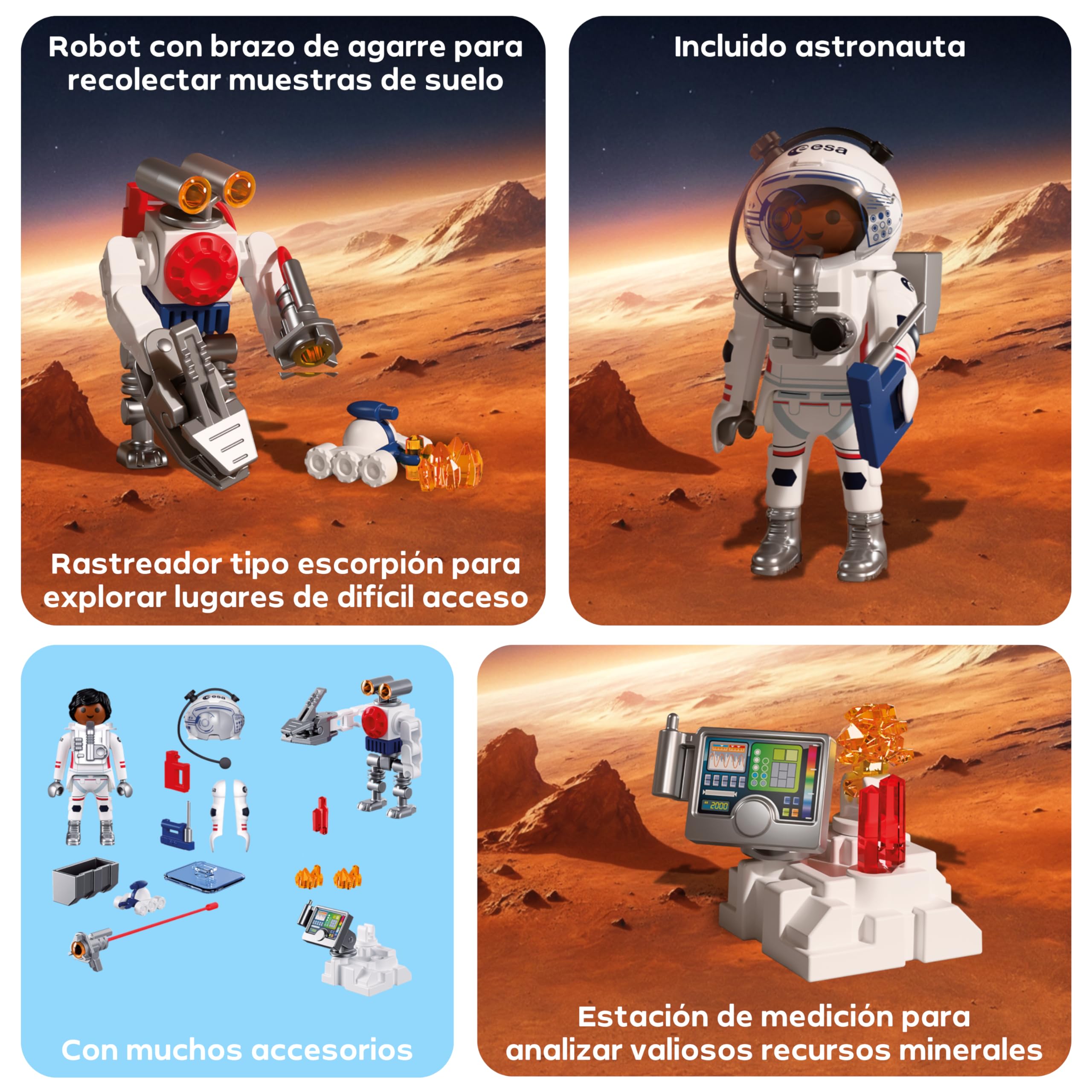 PLAYMOBIL Space Astronauta de la ESA con Robot | Con vehículo explorador marciano, estación de análisis y 3 muestras de rocas | Investigación espacial | Diversión para niños a partir de 4 años | 72014