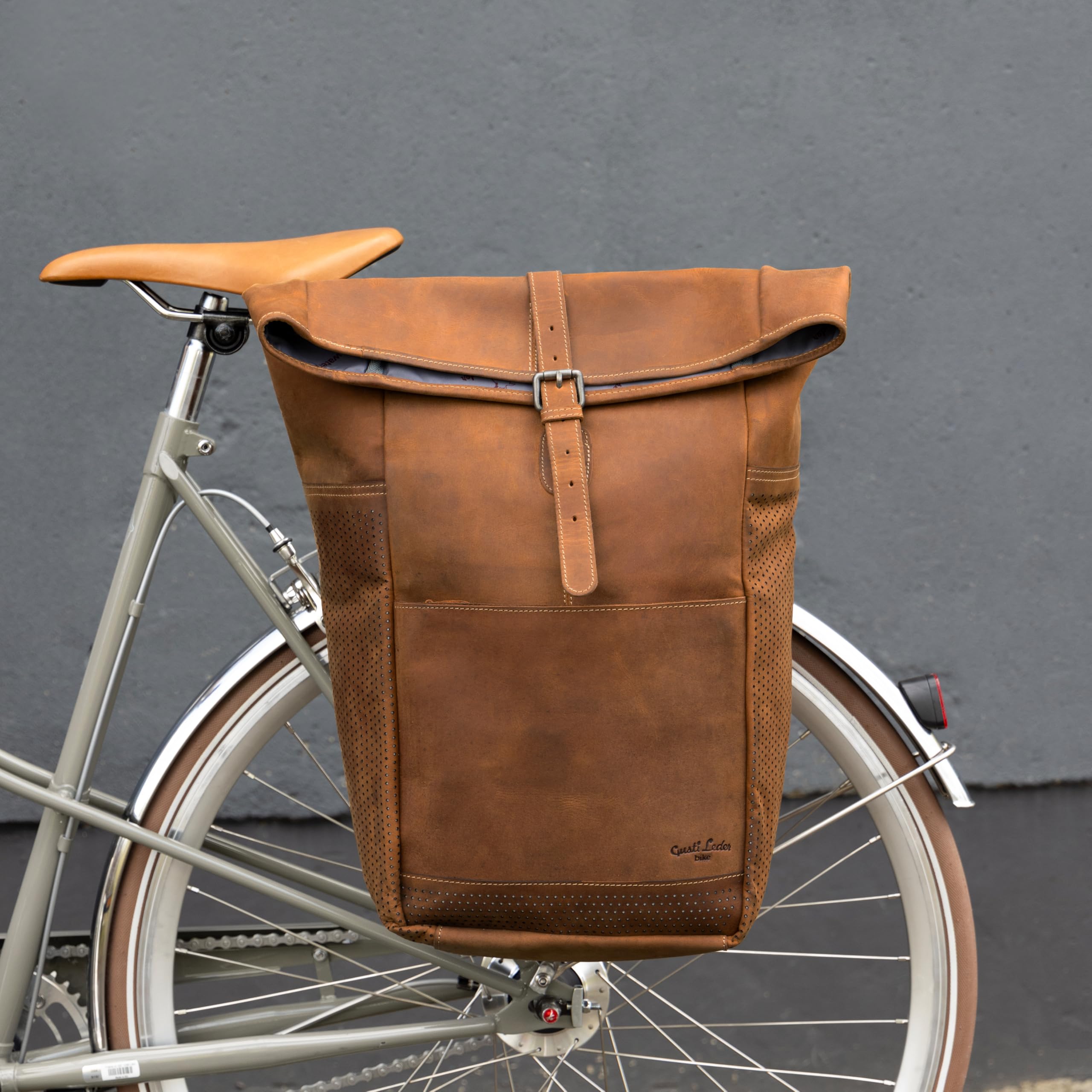 Gusti pelle Borsa portapacchi - Miquel I. Borsa laterale con tracolla per bici grande in pelle marrone