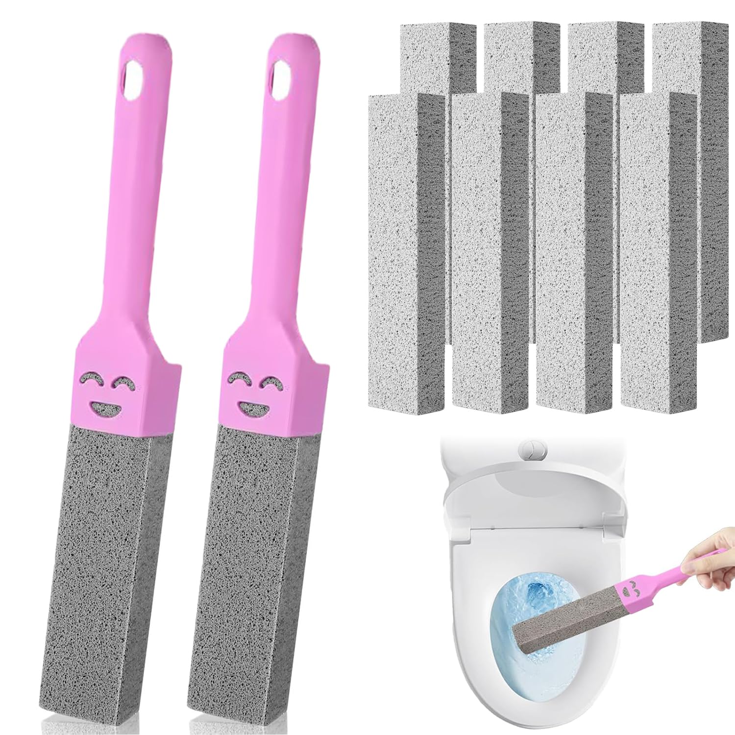 8 pezzi di pietra pomice, blocco di pulizia, spugna abrasiva con 2 manici per la pulizia di WC, vasca da bagno, lavello della cucina, fornello e barbecue