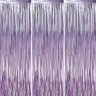 3 Pack 3.3 x 6.6 ft Lavender Foil Fringe Backdrop Curtains, Tinsel Streamers Party Decorations, Fringe Backdrop for Birthday, Baby Shower, Gender Reveal, Graduation