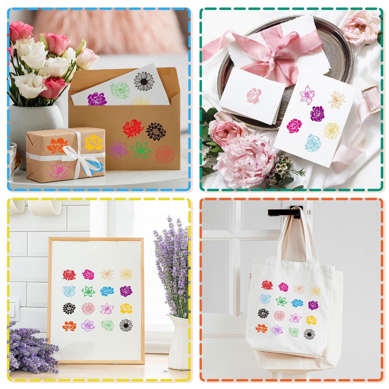 JarThenaAMCS Gummistempel-Set mit Blumen-Motiv, mit Stempelkissen, Frühlingsblumenmuster, Bastelstempel für Frühling, Party, Dekoration, Scrapbooking, Karten, Planer, 24 Stück