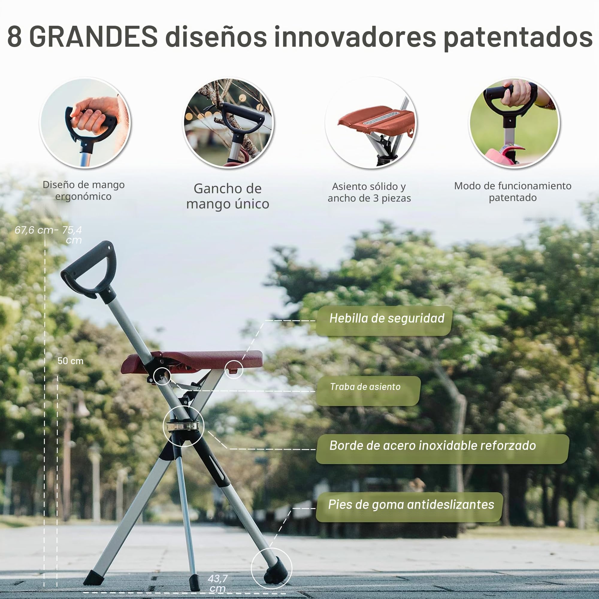 Ta-Da Chair Series 2 - Bastón de Senderismo con Asiento, Taburete Exterior Plegable (Máx. 136kg), Ideal para Senderismo y Actividades Outdoor - Negro, 92cm