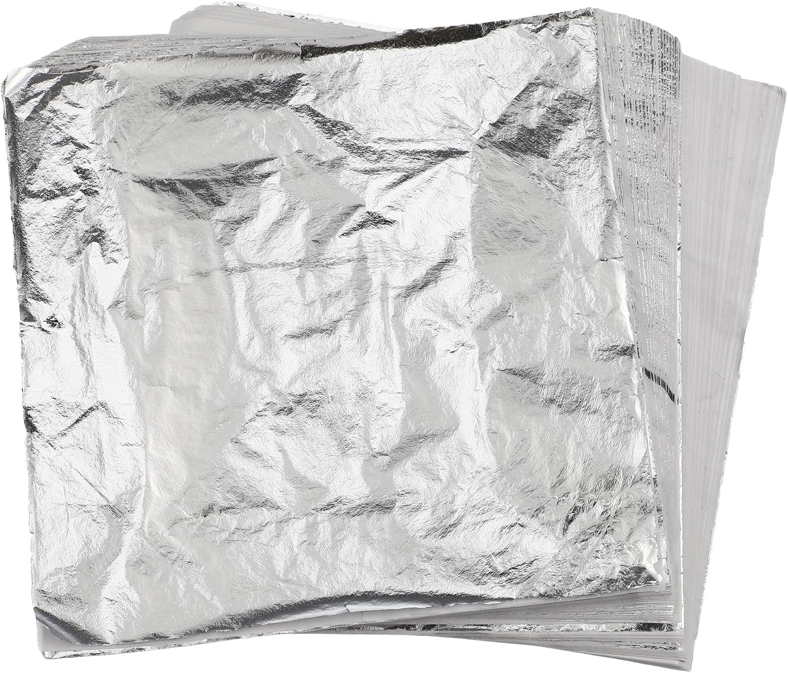 Qilery 500 Pcs Silver Leaf Sheets Gilding Thin Foil Paper for Crafts Imitation Metallic Silver Foil Flakes for Home Project Furniture Decoration Painting, 5.5 x 5.5 Inches