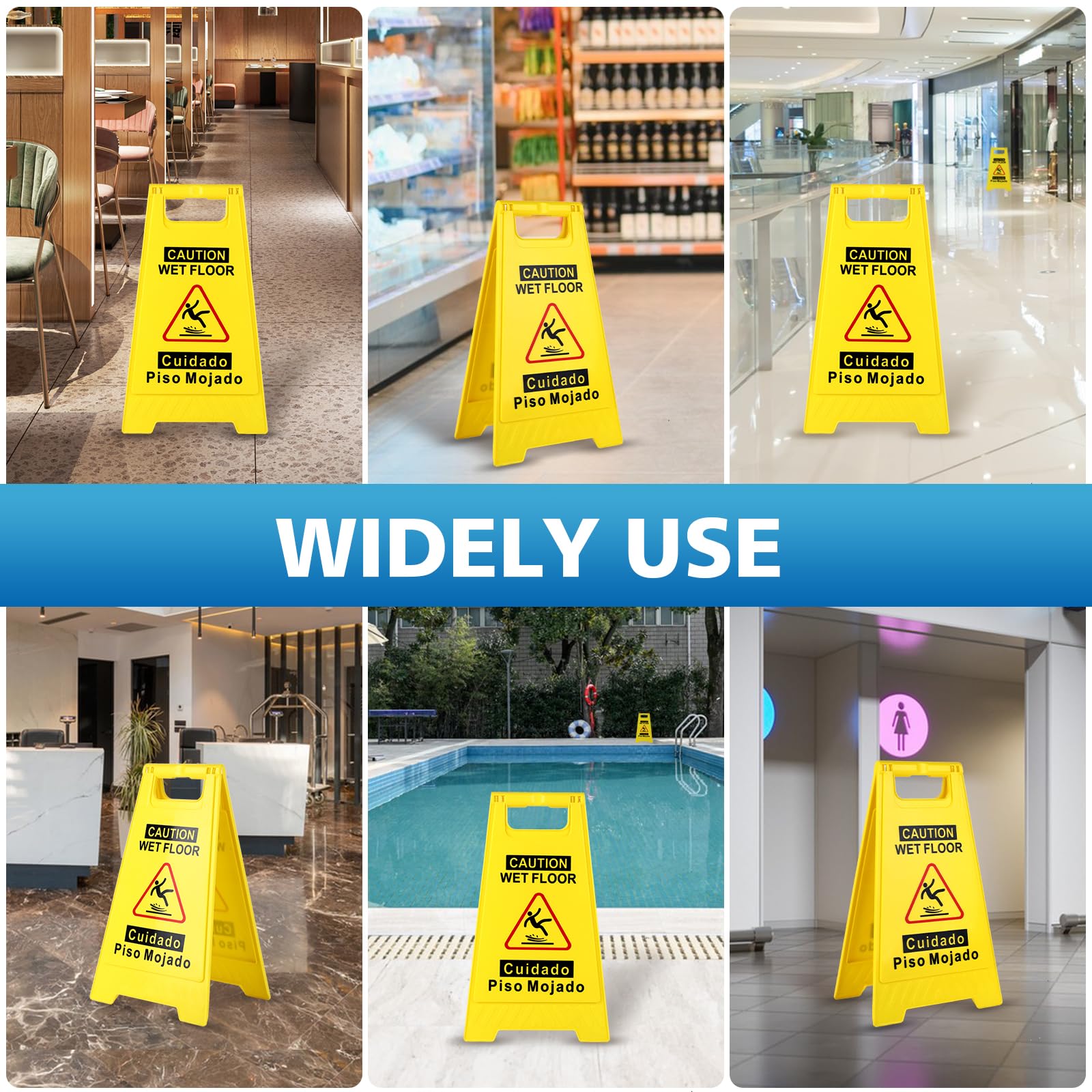 WOUSEDO 2-Pack Caution Wet Floor Sign,17.5" Height,Bright Yellow Double-Sided Folding A-Shaped Frame Design, Bilingual Caution Message — Amazon image 7