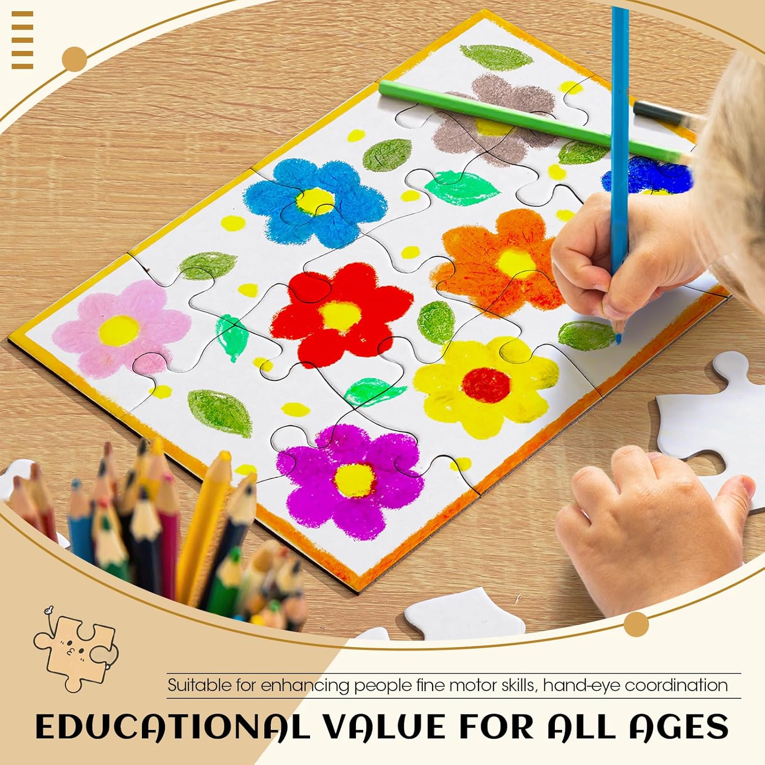 Seenelling 100 Pcs 4x5 Inch Large Blank Wooden Puzzle Pieces for Crafts DIY Make Your Own Puzzle to Draw on Unfinished Large Jigsaw Valentine's Day DIY Arts and Crafts Projects and Gift