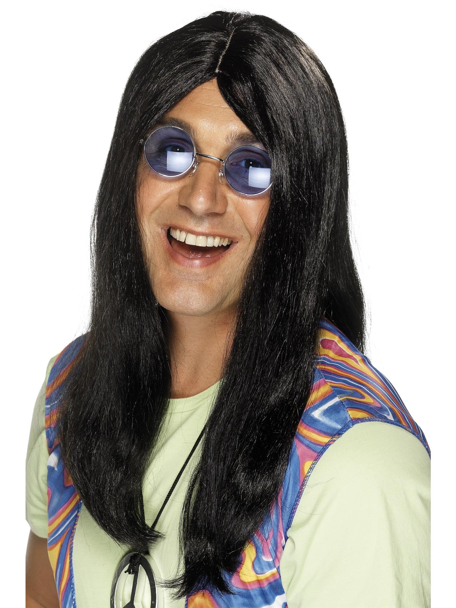Smiffy's Neil Hippy Wig With Side Parting - Wig Neil Hippy 1960S Fancy Dress Hippie Mens Long Black