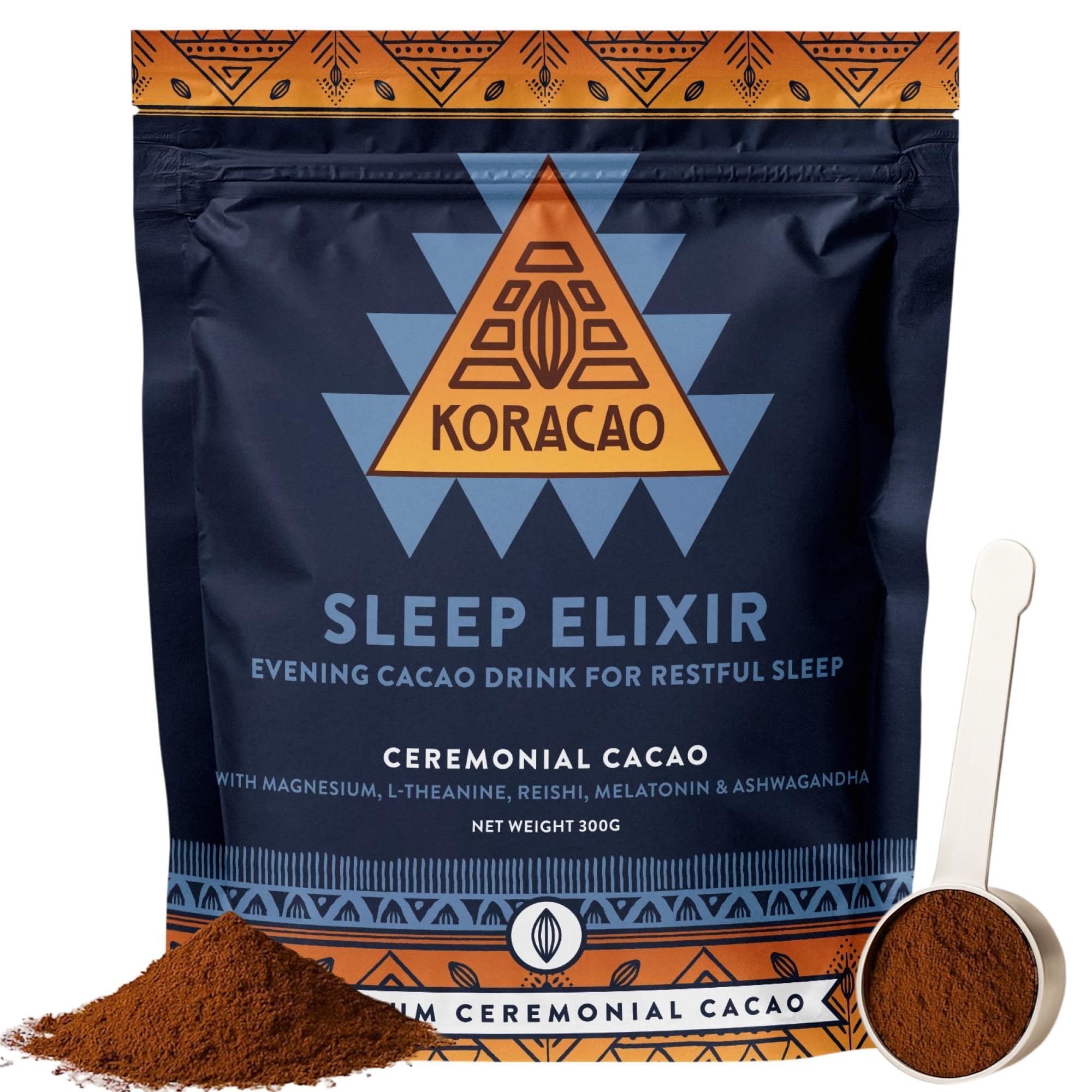 KORACAO Sleep Elixir Cacao Blend – Ceremonial-Grade Cocoa Drink with Magnesium, L-Theanine, Reishi, Melatonin & Ashwagandha – 300g (30 Servings) for