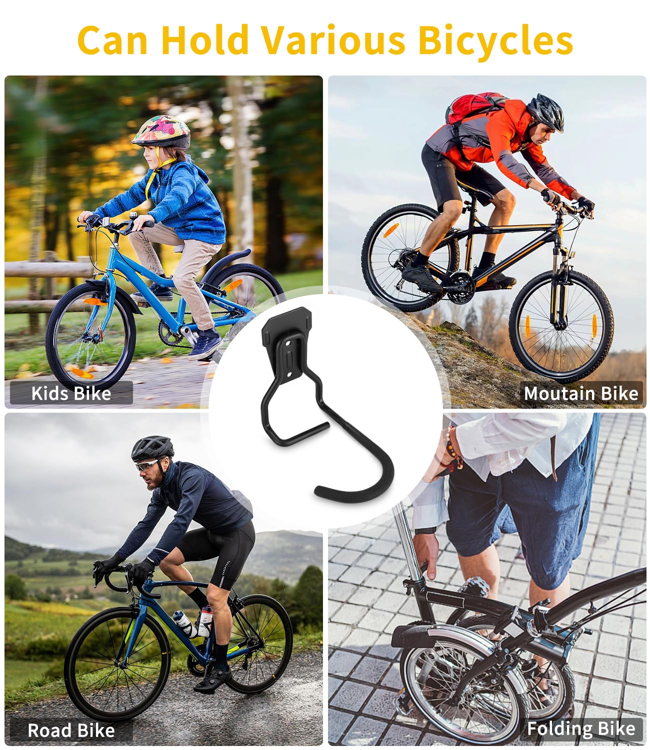 Supporto da Parete per Bicicletta,Appendi Bici da Muro 4 Supporti Bici in Ferro Battuto Salvaspazio Portabici a Parete Ganci Bicicletta Muro Garage Porta Bici da Terra con Imbottitura Morbida