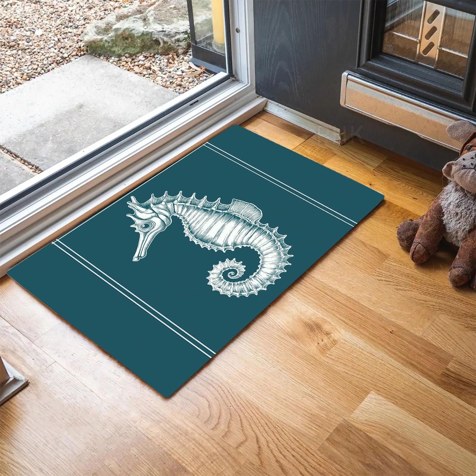 Alfombra absorbente entrada antideslizante 50x80 cm felpudo lavable verde con dibujo lineal