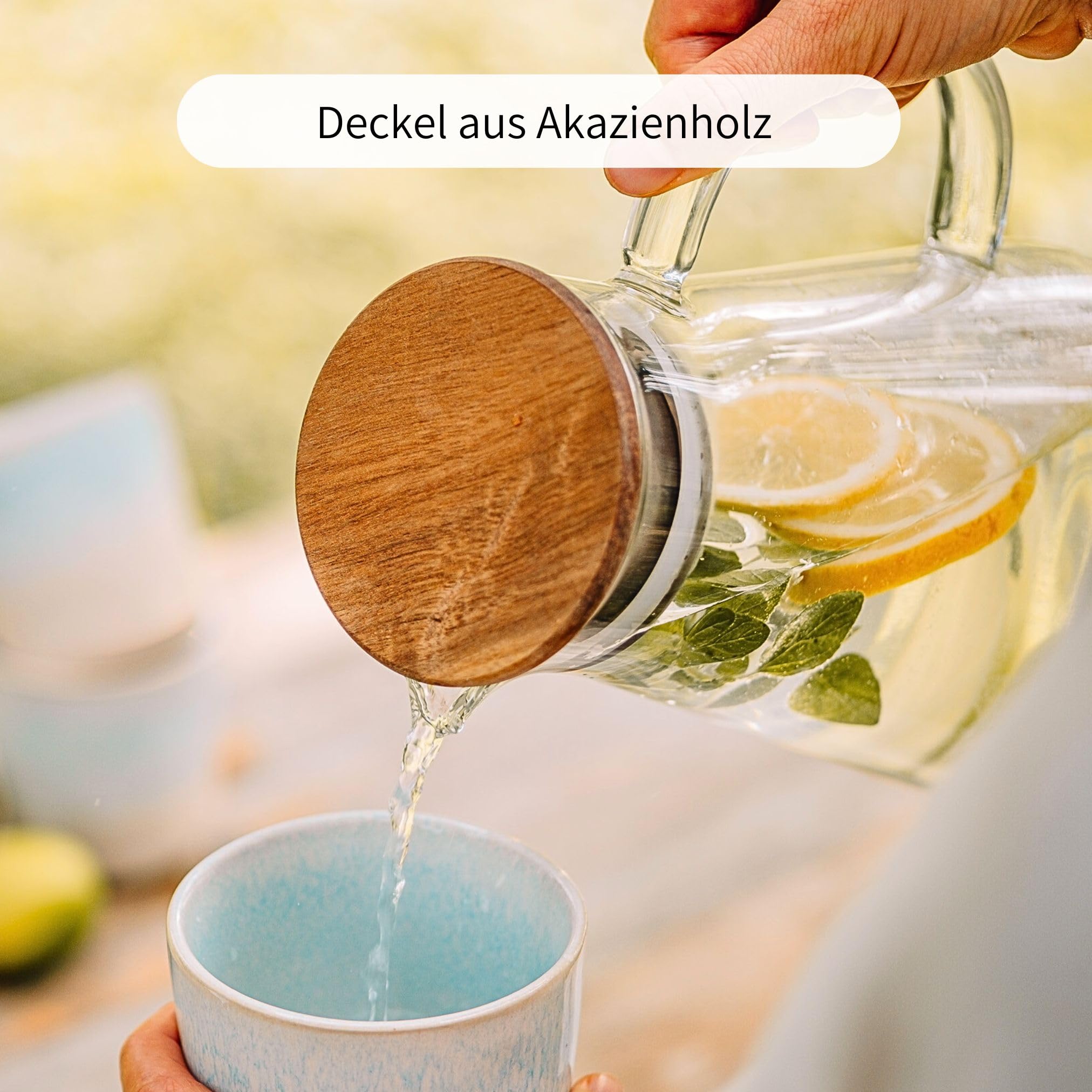 KRUMBLE Glazen Karaf met deksel, Waterkaraf, 1,5 liter