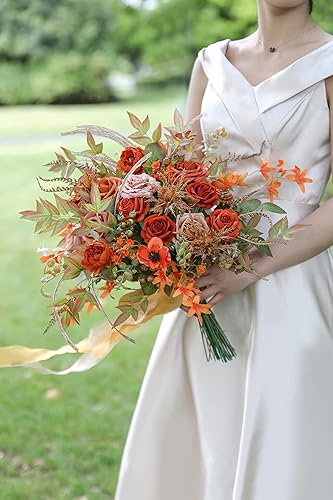 Miniatura 4 de Serra Flora Juego de caja de spray de vegetación artificial (paquete de 53 piezas) con 6 tipos de relleno verde dorado para centros de mesa de ramo