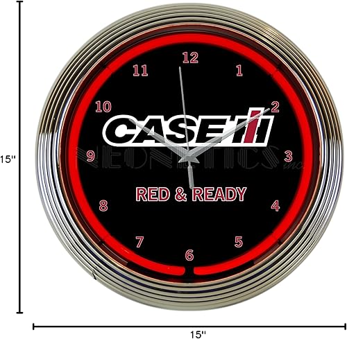Miniatura 2 de Case IH International Harvester - Reloj de neón rojo y listo, 15 pulgadas de diámetro con borde cromado y neón rojo - 8CASEC