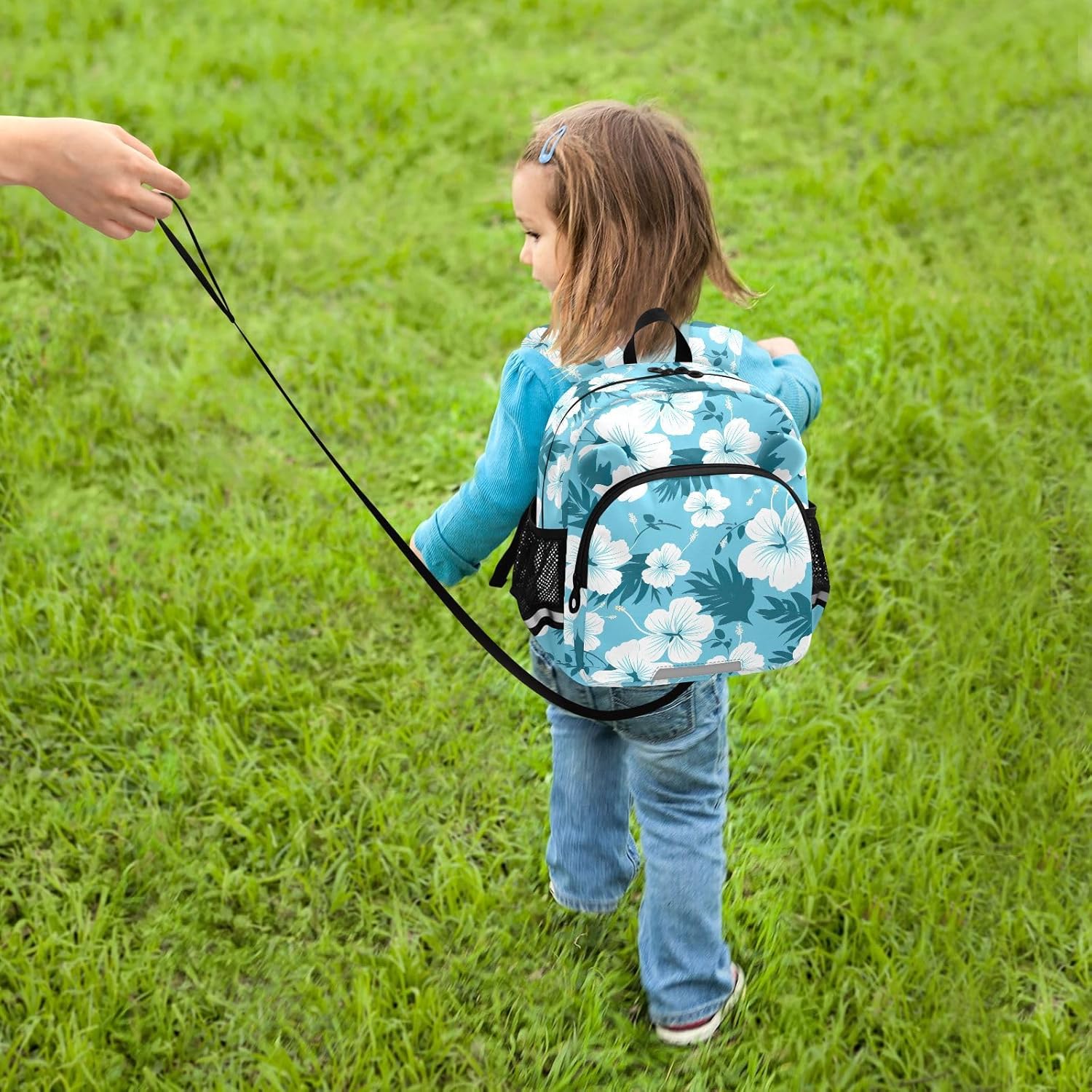 Colorful Blue Flower Palm Toddler Harness Backpack for Boys Girls 3-6 Years Kids Backpack with Anti Lost Safety Leash Baby Harness Bookbag for Walking Travel Preschool