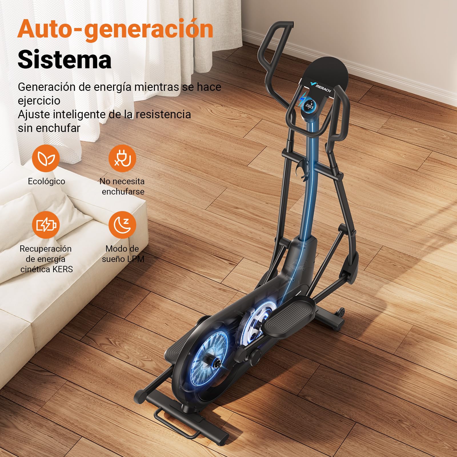 MERACH Cyclette Ellittica per Casa con Lunghezza Passo di 47cm, Ellittiche Ultra Silenzioso Resistenza Magnetica 8 Livelli, Allenamento di Resistenza Efficace, App Proprietaria, Carico Fino a 180kg
