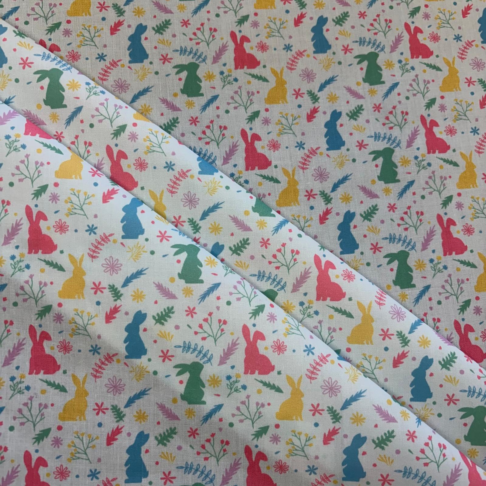 Kayes Textiles Pink/Green/Blue Polycotton Easter Fabric, Multi Colour Bunnies, Perfect For Crafts, Bandanas, Dressmaking, Bags, Bunting, Sold By The Metre ()